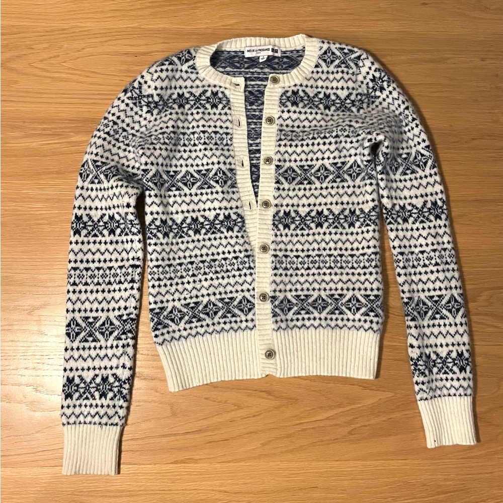UNIQLO Cream and Navy Colour-work Cardigan